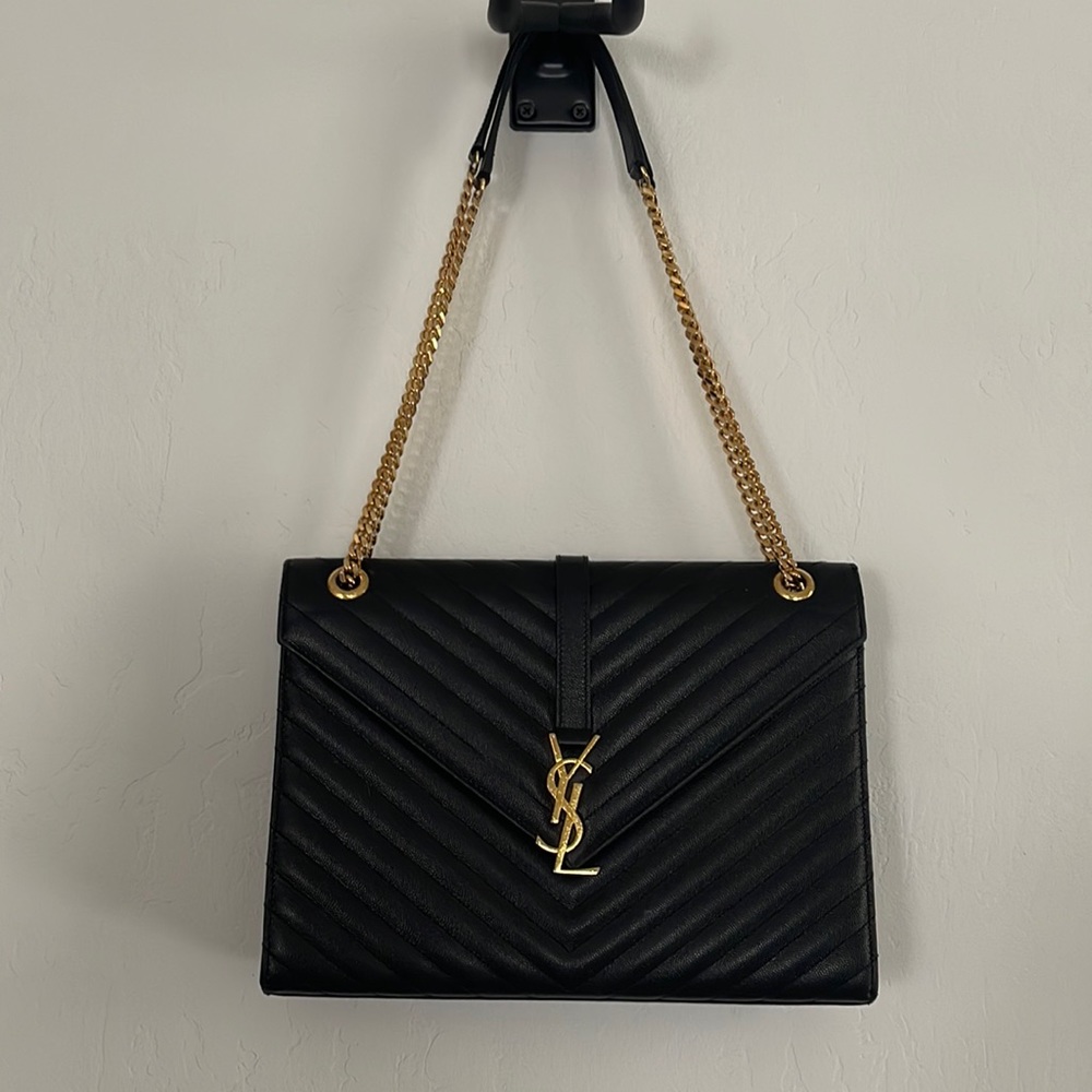 Saint Laurent ‘Large Monogram’ Grained Leather Shoulder Bag